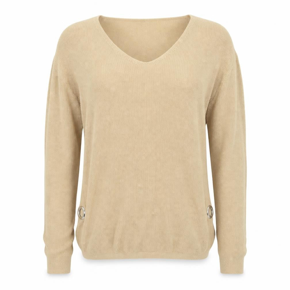 Front view of Next women’s beige round neck viscose jumper, size UK 10