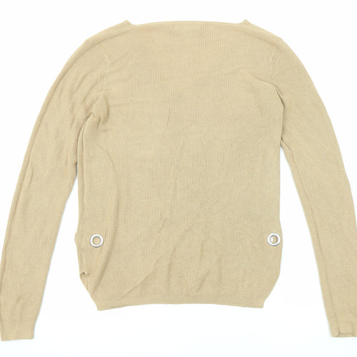 NEXT Womens Beige Round Neck Viscose Pullover Jumper Size 10