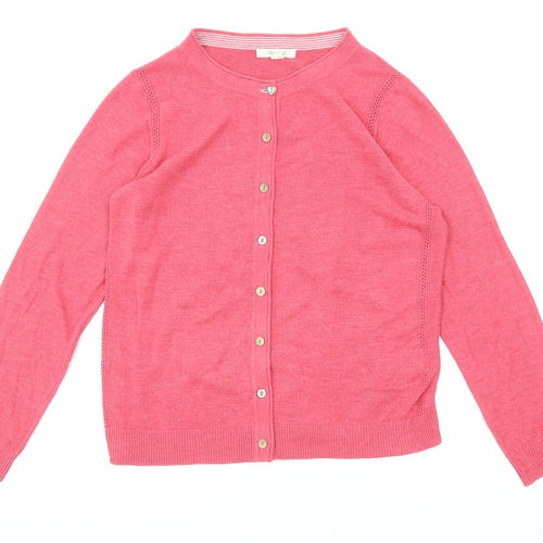 White Stuff Womens Pink Round Neck Cotton Cardigan Jumper Size 10