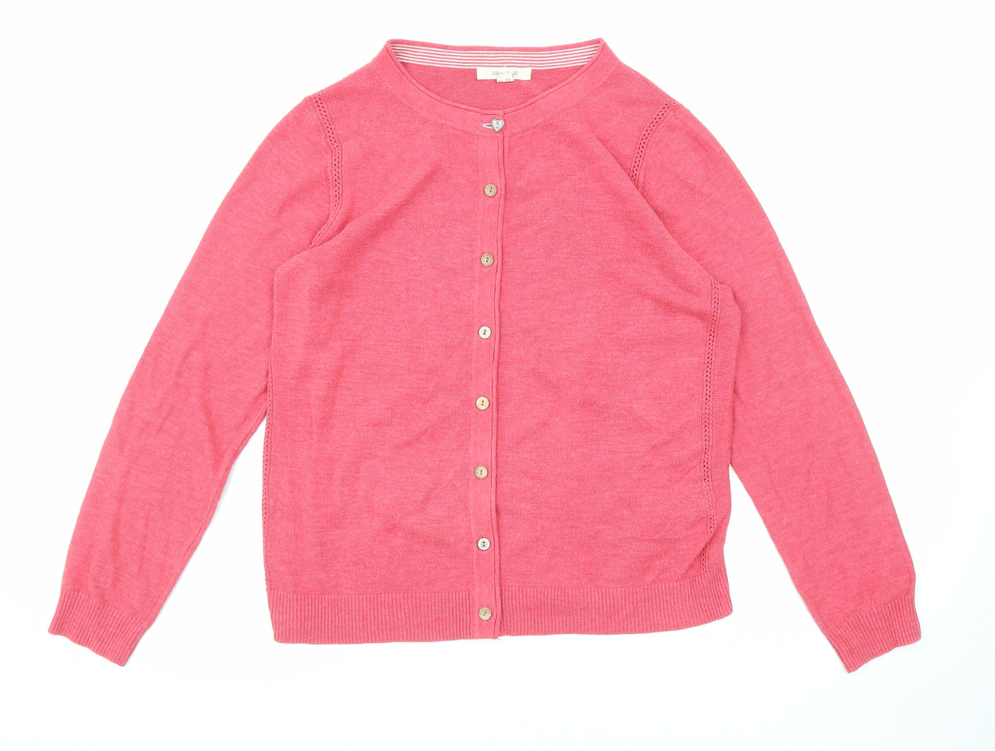 White Stuff Womens Pink Round Neck Cotton Cardigan Jumper Size 10