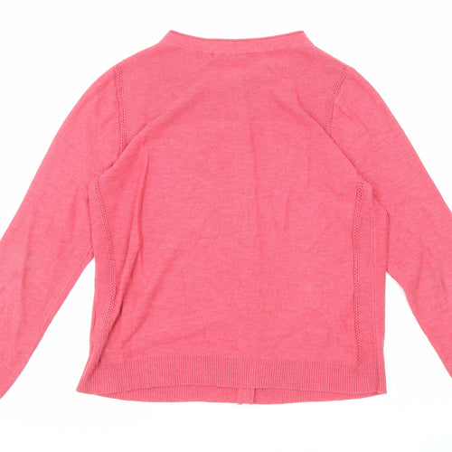 White Stuff Womens Pink Round Neck Cotton Cardigan Jumper Size 10