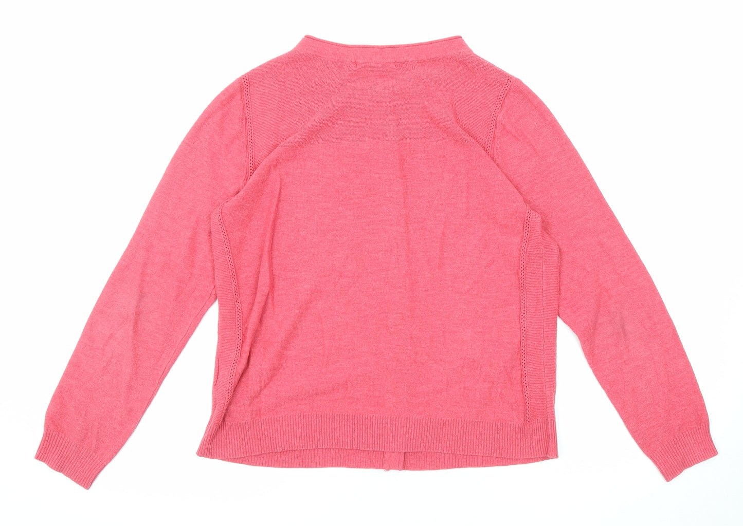 White Stuff Womens Pink Round Neck Cotton Cardigan Jumper Size 10