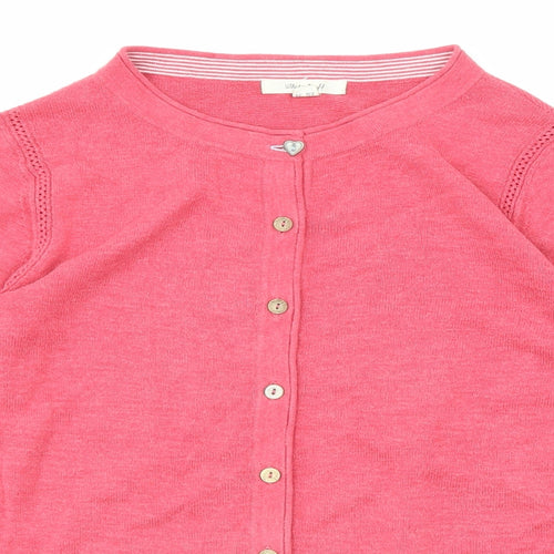 White Stuff Womens Pink Round Neck Cotton Cardigan Jumper Size 10