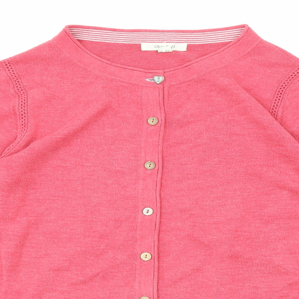 White Stuff Womens Pink Round Neck Cotton Cardigan Jumper Size 10