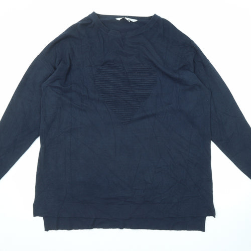Amara Reya Womens Blue Round Neck Viscose Pullover Jumper Size XL