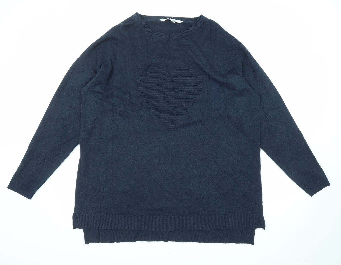 Amara Reya Womens Blue Round Neck Viscose Pullover Jumper Size XL