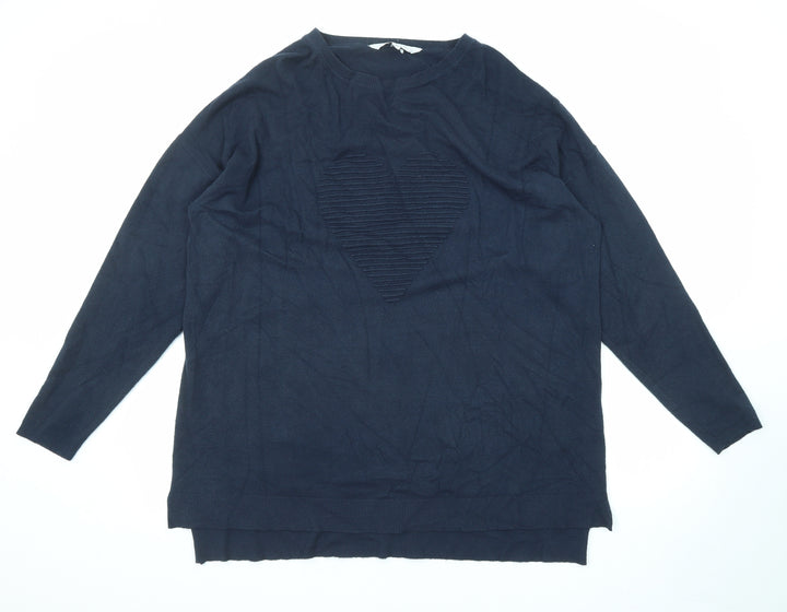 Amara Reya Womens Blue Round Neck Viscose Pullover Jumper Size XL