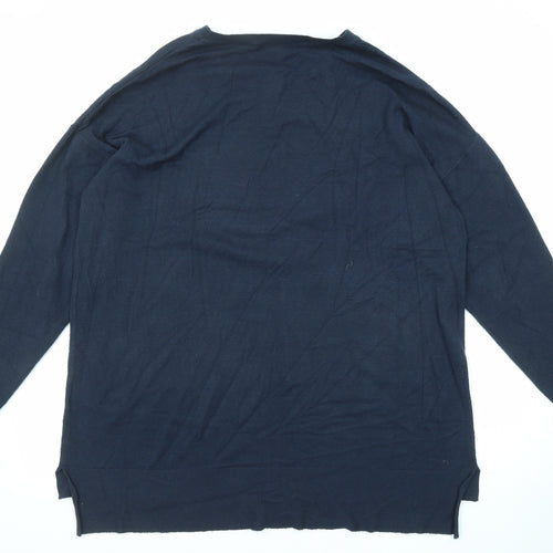 Amara Reya Womens Blue Round Neck Viscose Pullover Jumper Size XL