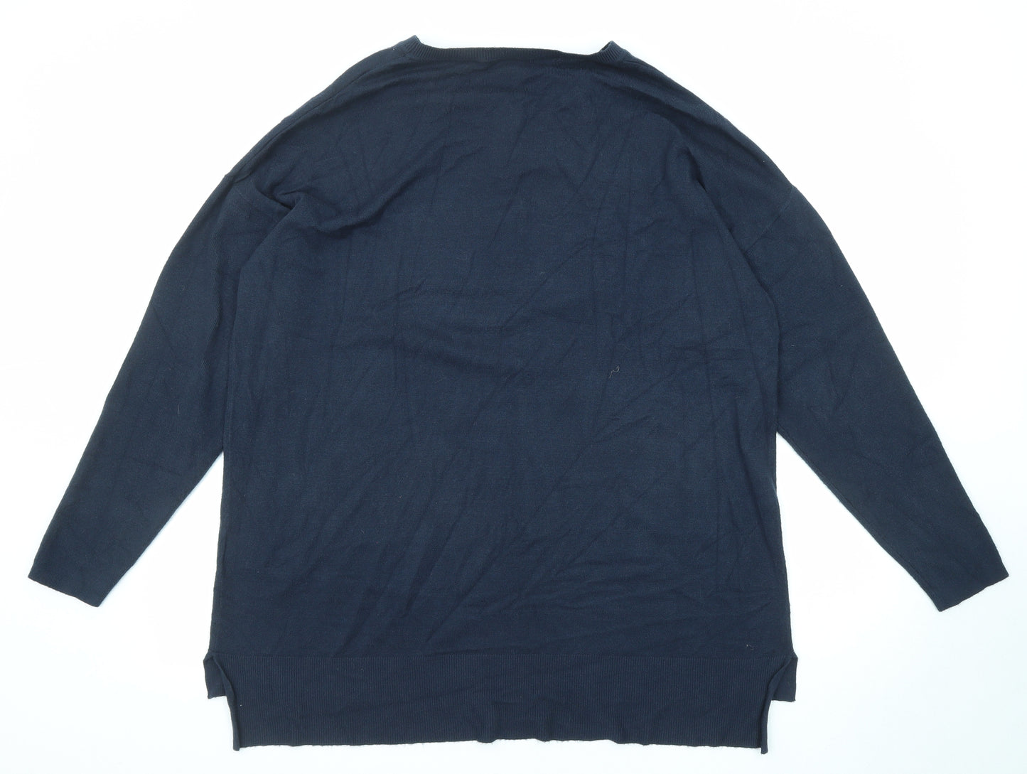 Amara Reya Womens Blue Round Neck Viscose Pullover Jumper Size XL
