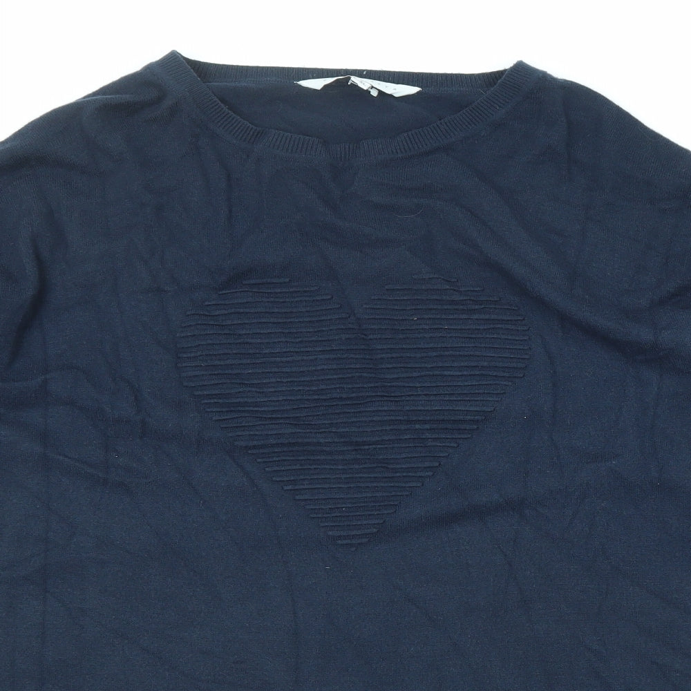 Amara Reya Womens Blue Round Neck Viscose Pullover Jumper Size XL