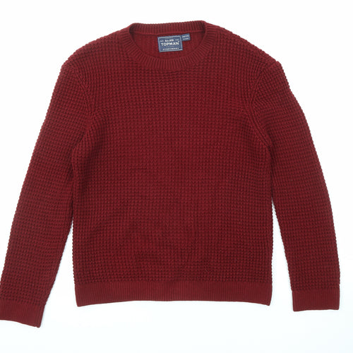 Topman Mens Red Round Neck Acrylic Pullover Jumper Size S Long Sleeve