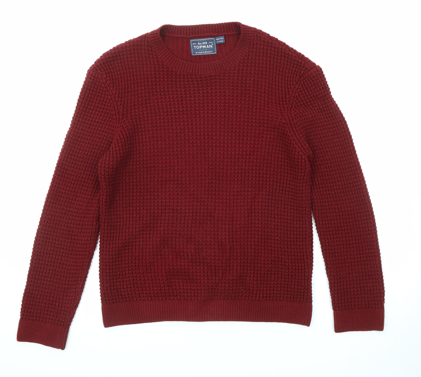 Topman Mens Red Round Neck Acrylic Pullover Jumper Size S Long Sleeve