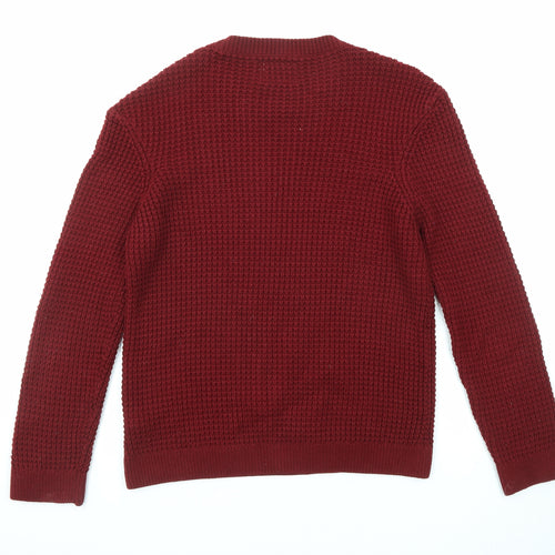 Topman Mens Red Round Neck Acrylic Pullover Jumper Size S Long Sleeve