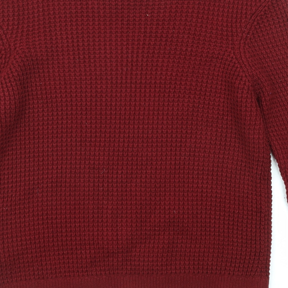 Topman Mens Red Round Neck Acrylic Pullover Jumper Size S Long Sleeve