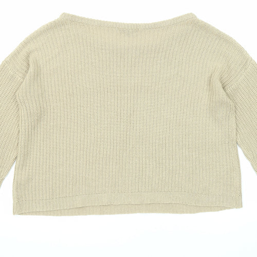 Missguided Womens Beige Boat Neck Acrylic Pullover Jumper Size 22