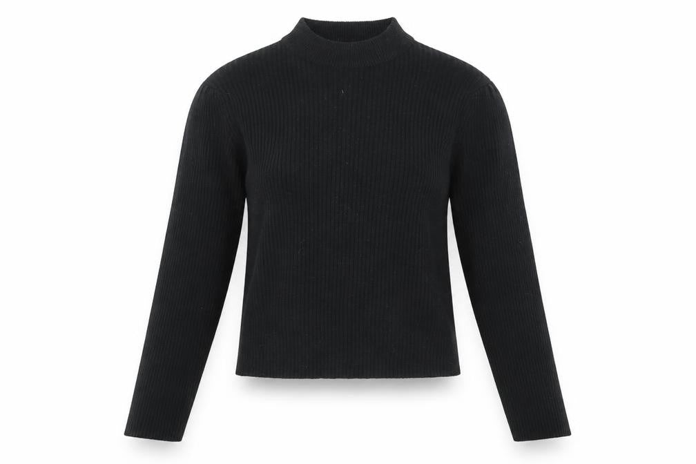 Front view of Brave Soul women’s black mock neck acrylic jumper, size M