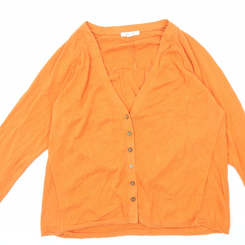White Stuff Womens Orange V-Neck Cotton Cardigan Jumper Size 14