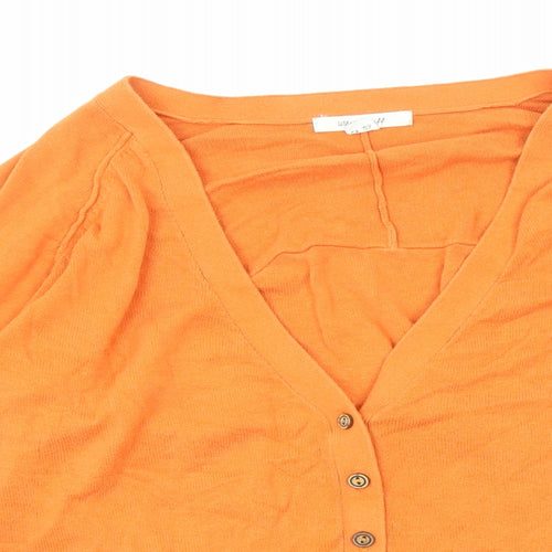 White Stuff Womens Orange V-Neck Cotton Cardigan Jumper Size 14