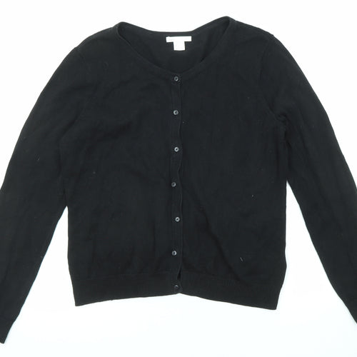 H&M Womens Black Round Neck Cotton Cardigan Jumper Size L