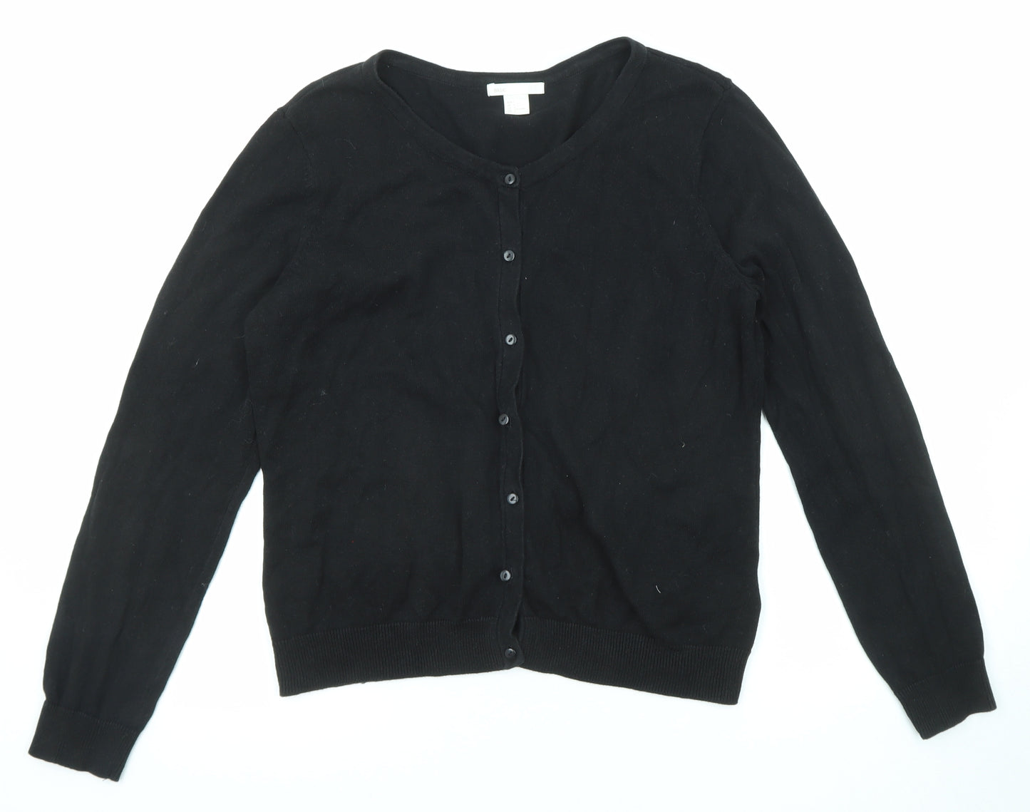 H&M Womens Black Round Neck Cotton Cardigan Jumper Size L
