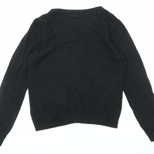 H&M Womens Black Round Neck Cotton Cardigan Jumper Size L