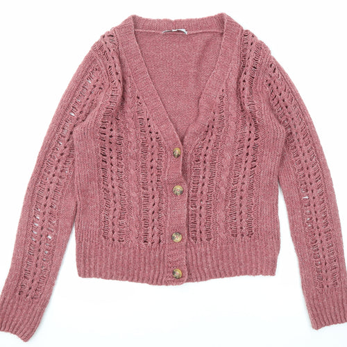 NEXT Womens Pink V-Neck Acrylic Cardigan Jumper Size S