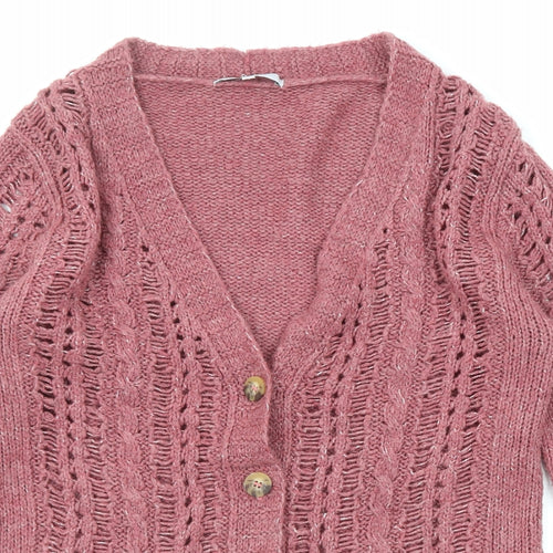 NEXT Womens Pink V-Neck Acrylic Cardigan Jumper Size S