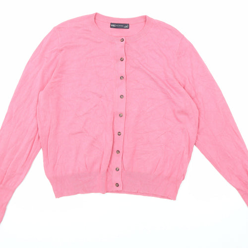 Marks and Spencer Womens Pink Round Neck Viscose Cardigan Jumper Size 16