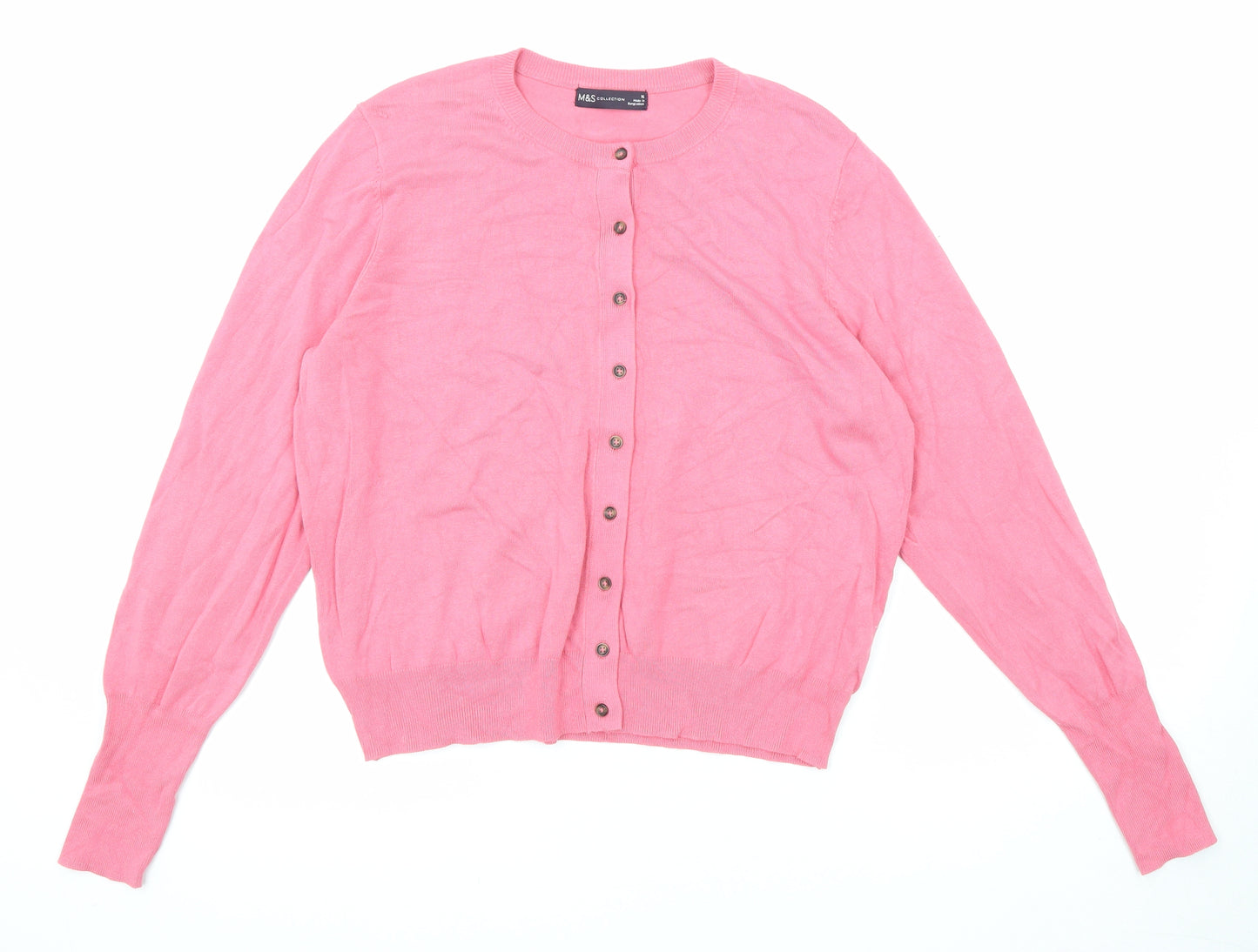 Marks and Spencer Womens Pink Round Neck Viscose Cardigan Jumper Size 16