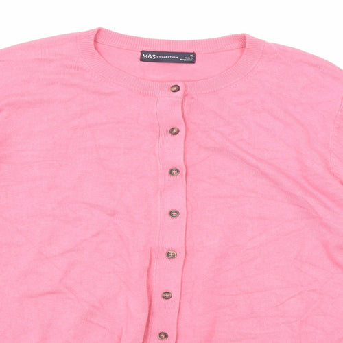 Marks and Spencer Womens Pink Round Neck Viscose Cardigan Jumper Size 16