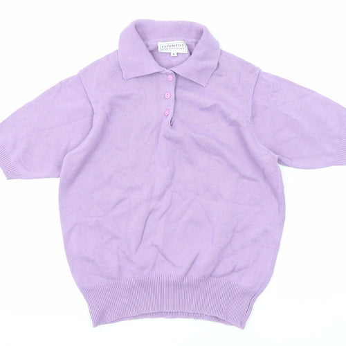 Country Collection Womens Purple Collared Cotton Pullover Jumper Size S