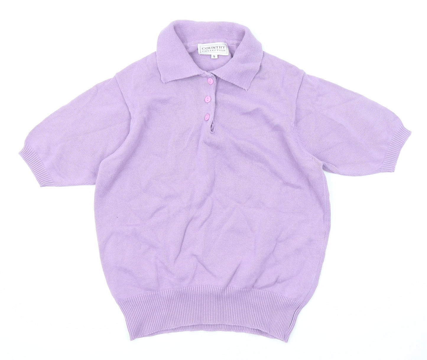 Country Collection Womens Purple Collared Cotton Pullover Jumper Size S