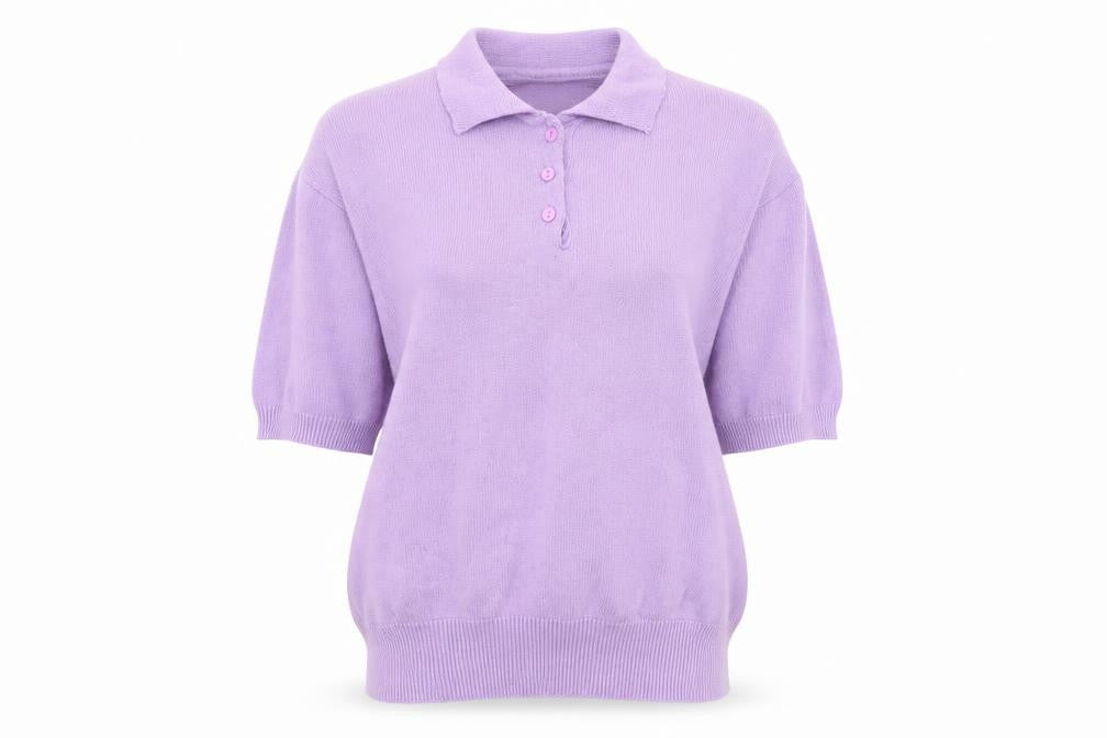 Front view of Country Collection women’s purple collared cotton jumper, size S