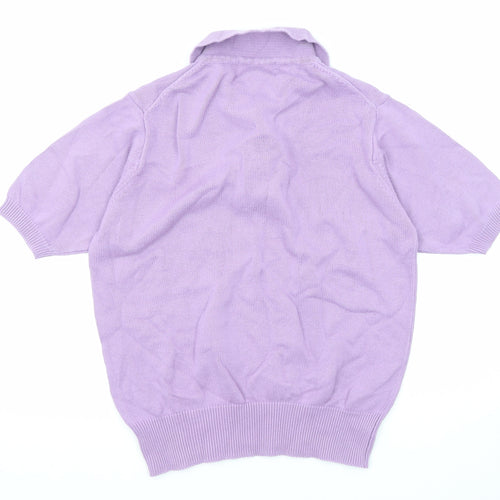 Country Collection Womens Purple Collared Cotton Pullover Jumper Size S