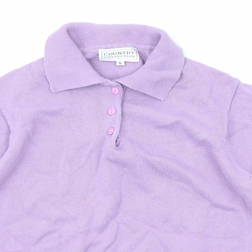 Country Collection Womens Purple Collared Cotton Pullover Jumper Size S