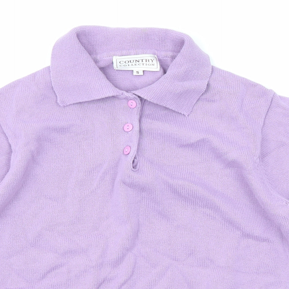 Country Collection Womens Purple Collared Cotton Pullover Jumper Size S