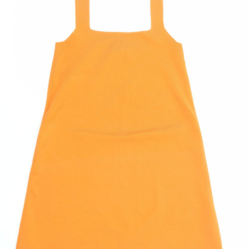 Zara Womens Orange Polyester Pinafore/Dungaree Dress Size S Square Neck Pullover