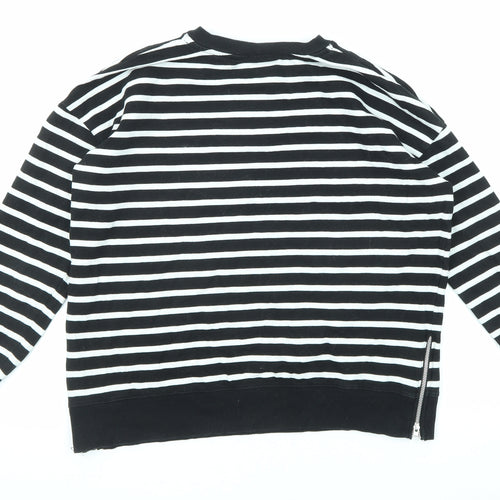 Mint Velvet Womens Black Striped Cotton Blend Pullover Sweatshirt Size M Pullover - Zip detail on sides