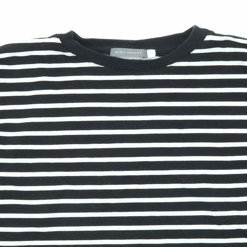 Mint Velvet Womens Black Striped Cotton Blend Pullover Sweatshirt Size M Pullover - Zip detail on sides