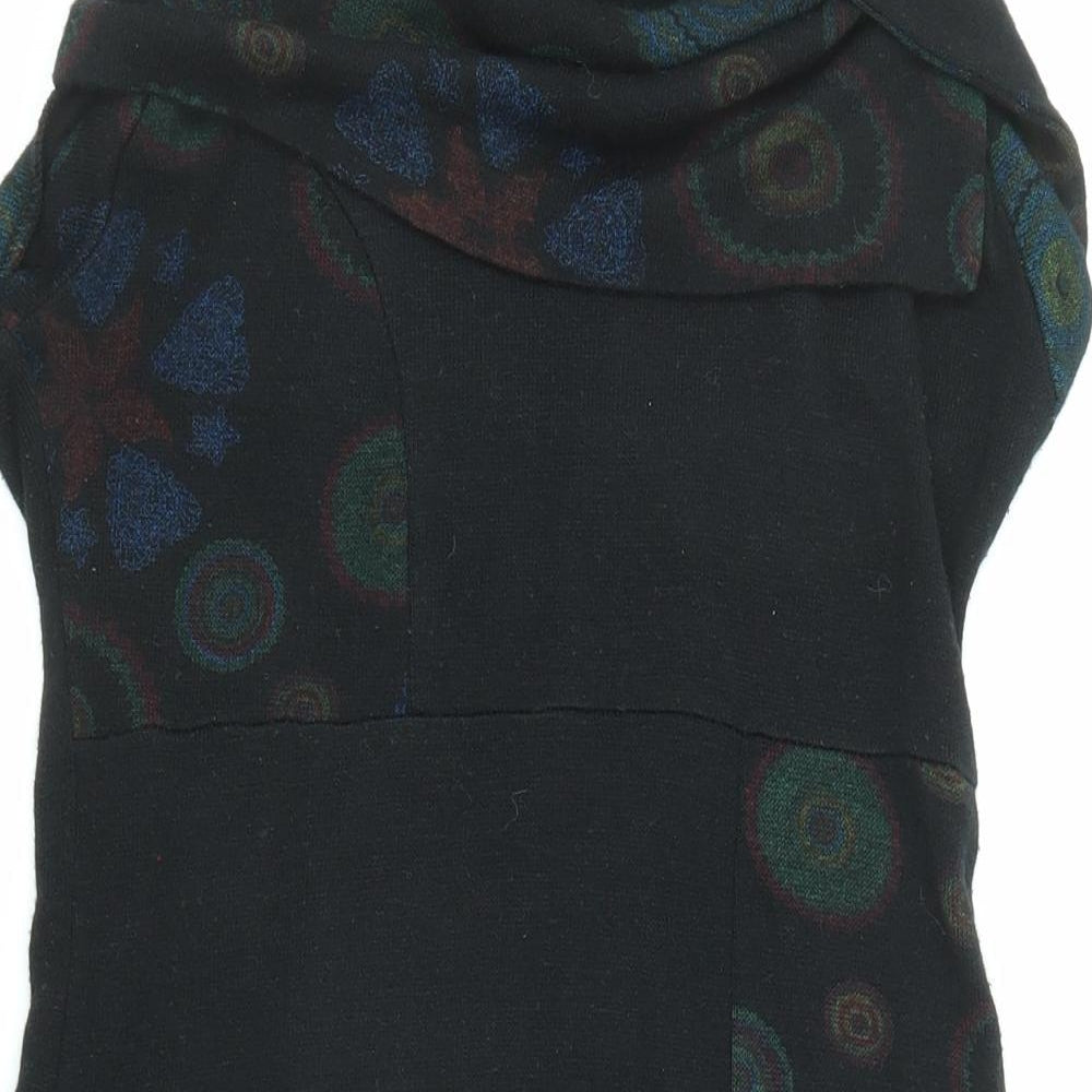 Joe Browns Womens Black Geometric Polyester Jumper Dress Size 10 Cowl Neck Pullover