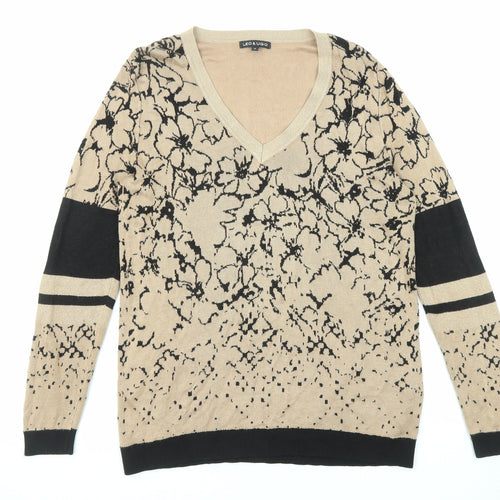Leo & Ugo Womens Beige V-Neck Floral Viscose Pullover Jumper Size L