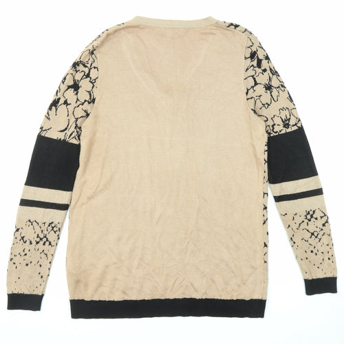 Leo & Ugo Womens Beige V-Neck Floral Viscose Pullover Jumper Size L