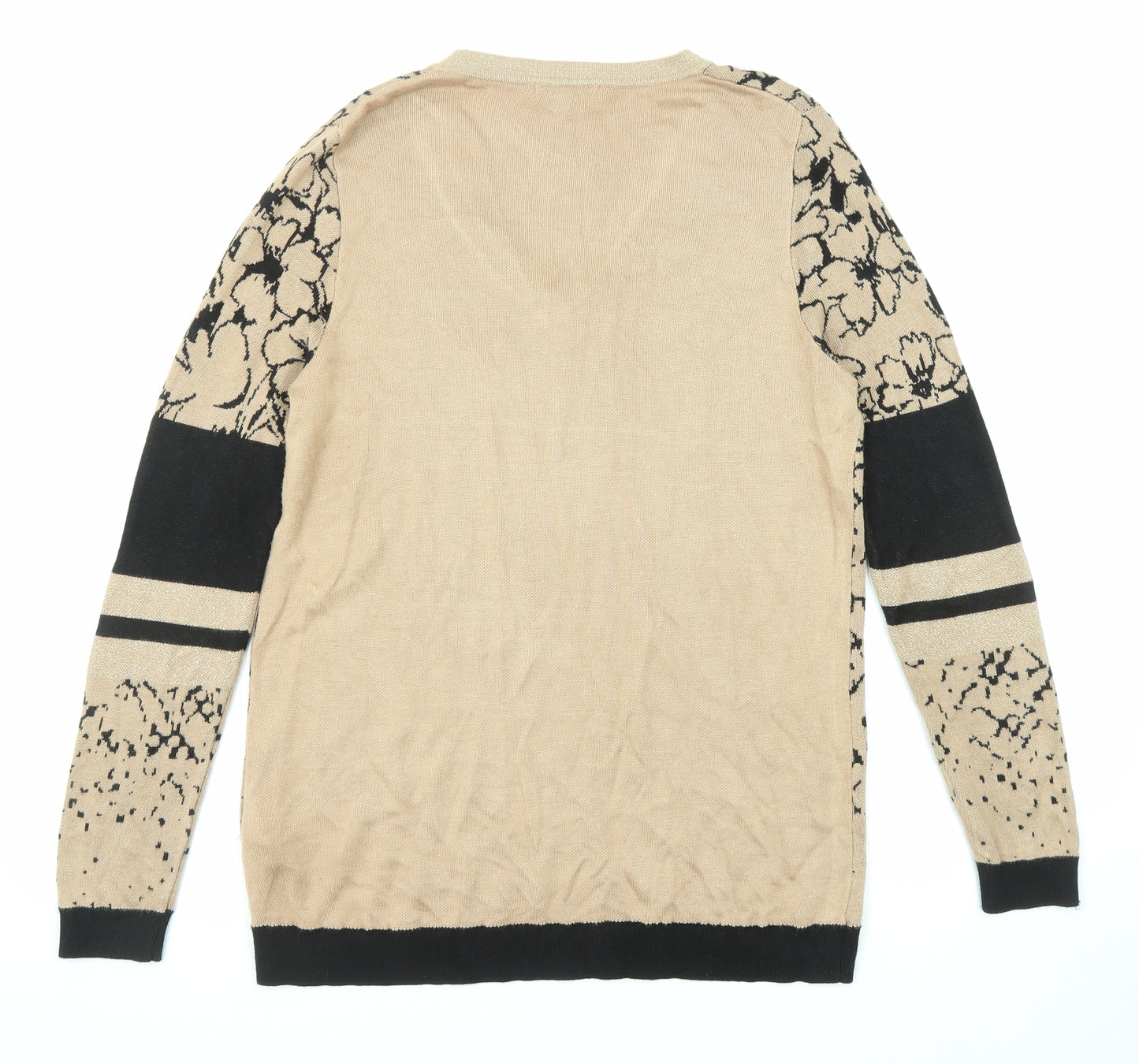 Leo & Ugo Womens Beige V-Neck Floral Viscose Pullover Jumper Size L