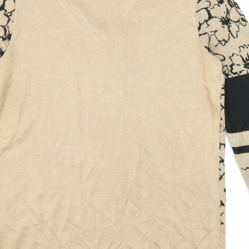 Leo & Ugo Womens Beige V-Neck Floral Viscose Pullover Jumper Size L