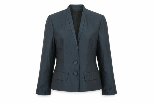 Front view of Charlotte Halton women’s black jacket blazer, size UK 12, button