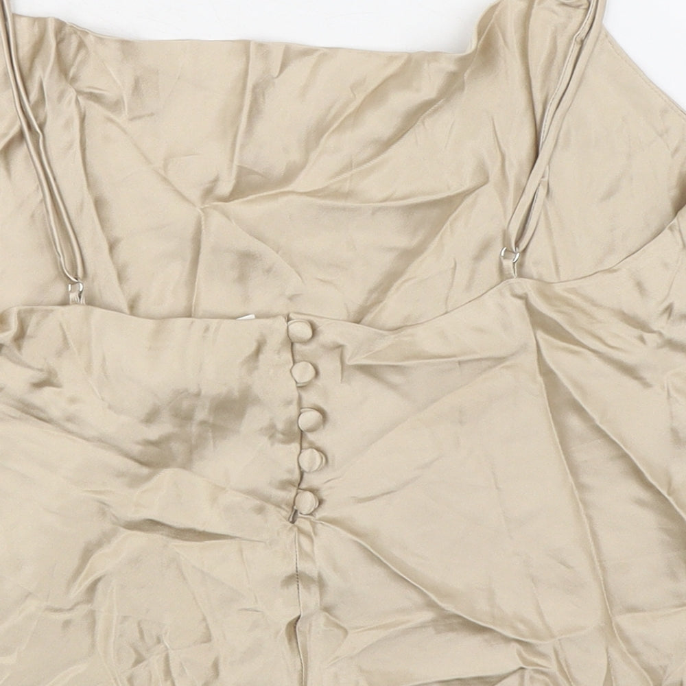 Zara Womens Beige Viscose Camisole Tank Size L Square Neck
