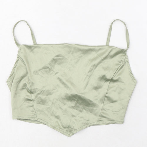 PRETTYLITTLETHING Womens Green Polyester Cropped Tank Size 4 Square Neck