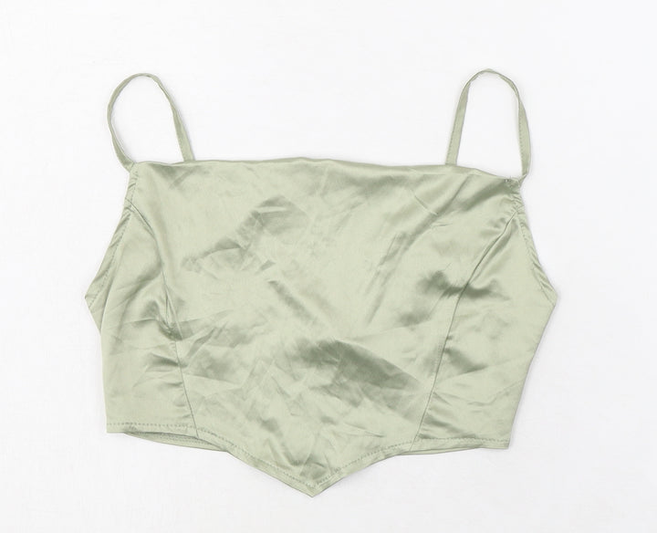 PRETTYLITTLETHING Womens Green Polyester Cropped Tank Size 4 Square Neck
