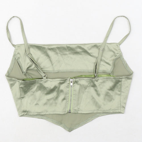 PRETTYLITTLETHING Womens Green Polyester Cropped Tank Size 4 Square Neck