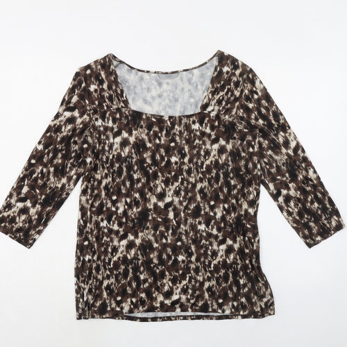 Marks and Spencer Womens Brown Geometric Viscose Basic T-Shirt Size 18 Square Neck